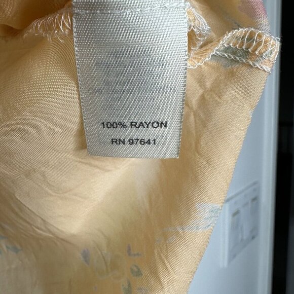 J Jill Ruffle Sheer Blouse Button Front Size S Floral Yellow Orange Cottagecore - Picture 12 of 14